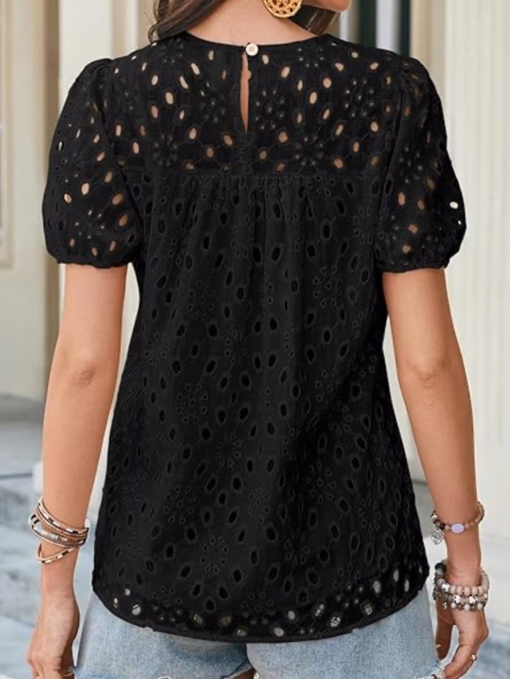 Falechay Black Eyelet Design Top - Picture 3 of 6